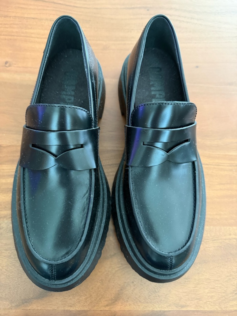 Camper Black Leather Penny Loafers